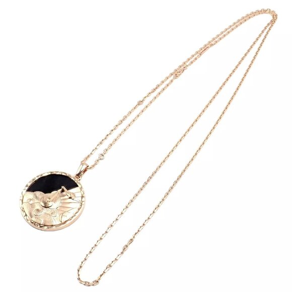 Van Cleef & Arpels Zodiaque18k Rose Gold Libra Pendant Obsidian Necklace Cert. - Picture 3 of 13
